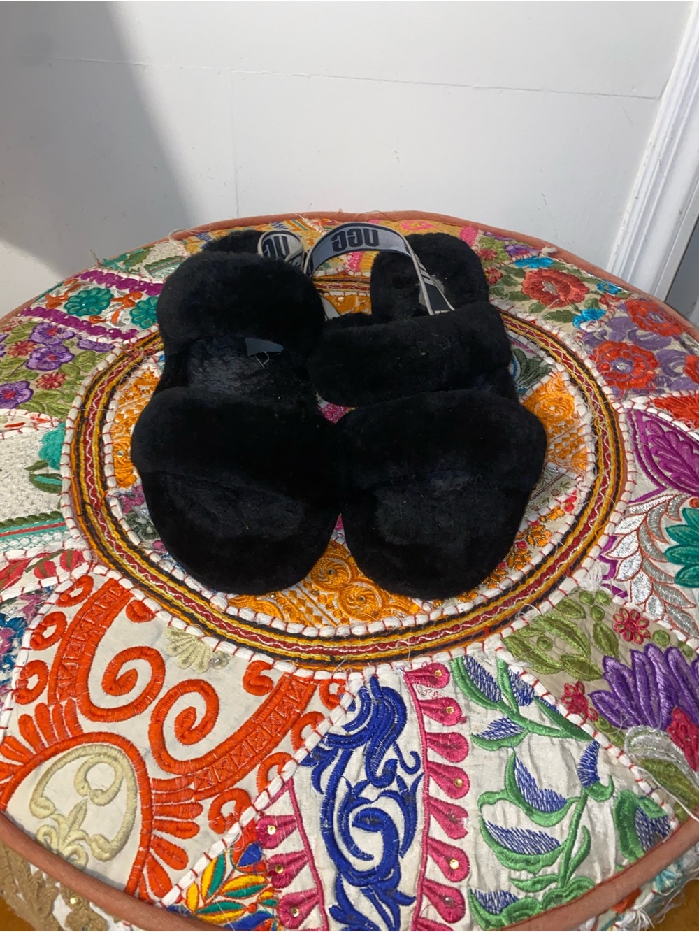 UGG Black Fluff Slide - Plush Fuzzy Sandals